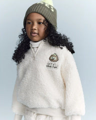 Toddler Let's Have Fun' Sherpa Quarter-Zip Sweatshirt - Cream