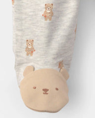 Baby Teddy Bear Cotton 2-Way Zip Sleep & Play Pajamas - Grey