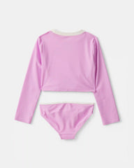 Girls 2-Piece Long-Sleeve Rashguard Swimsuit Set - Pink