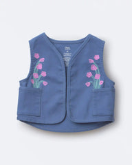 Toddler Girl Embroidered Cropped Vest with Otter Pockets - Slate Blue