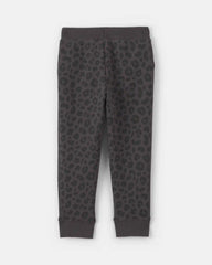 Toddler Girl Leopard Fleece Joggers - Black