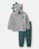 Baby Boy 2-Piece Dinosaur Fleece Hooded Top & Pant Set - Grey/Green