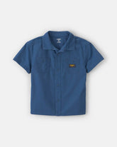 Boys Canvas Short-Sleeve Button-Down Shirt - Navy Blue