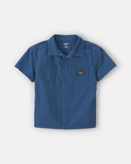 Boys Canvas Short-Sleeve Button-Down Shirt - Navy Blue