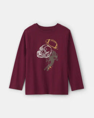 Boys Football Long-Sleeve Graphic Tee - Burgundy
