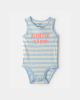Baby 'Auntie Camp' Sleeveless Graphic Bodysuit - Blue/Ivory