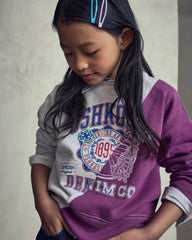 Girls 'Oshkosh Denim Co' French Terry Pullover Sweatshirt - Grey/Purple