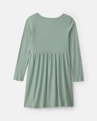 Girls Rib Long-Sleeve Dress - Green