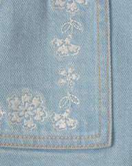 Girls Floral Denim Shorts - Light Wash