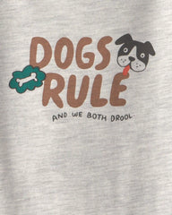 Baby 'Dogs Rule' Long-Sleeve Graphic Bodysuit - Grey