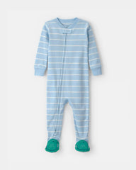 Baby Alligator Striped 100% Cotton Snug Fit 1-Piece Pajama - Blue