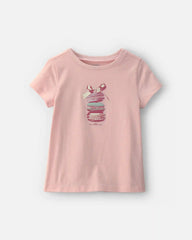 Girls Macaron Bow Graphic Tee - Pink