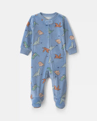 Baby Boy Dinosaur 2-Way Zip DreamPlush Sleep & Play Pajamas - Blue
