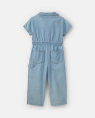 Toddler Girl Short-Sleeve Denim Jumpsuit - Light Wash