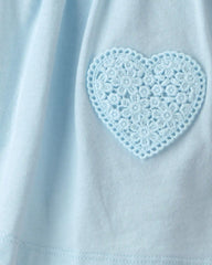 Baby Girl Heart Sleeveless Bodysuit Dress - Blue