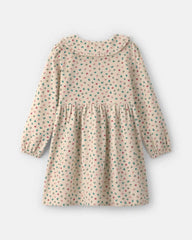 Girls Floral Collared Corduroy Dress - Cream