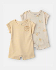 Baby 2-Pack Lion Short-Sleeve Rompers - Yellow/Ivory