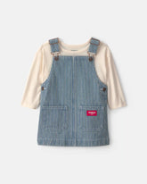 Baby Girl 2-Piece Hickory Denim Long-Sleeve Overall Set - Light Wash