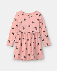 Girls Halloween Cat Long-Sleeve Dress - Pink