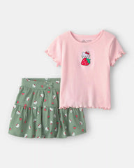 Toddler Girl 2-Piece Hello Kitty® Strawberry Top & Skort Set - Pink/Green