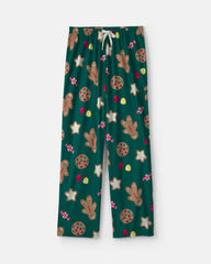 Adult Christmas Gingerbread Fleece Loose Fit Pajama Bottoms - Green