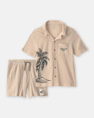 Boys 2-Piece Beach Button-Down Shirt & Short Set - Khaki