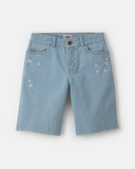 Girls Floral Denim Shorts - Medium Wash