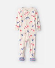Baby Girl 1-Piece Monster 2-Way Zip DreamPlush Snug Fit Footed Pajama - Cream