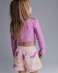 Toddler Girl Cropped Long-Sleeve Rashguard Set in Tropical Print - Purple/Rose