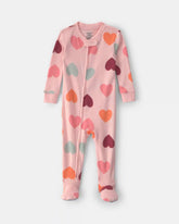 Baby Girl 1-Piece Heart 2-Way Zip 100% Cotton Snug Fit Footed Pajama - Pink