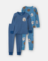 Baby Boy 4-Piece Milk & Cookies 100% Cotton Snug Fit Pajama Set - Blue