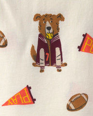 Toddler Boy 4-Piece Dog Striped 100% Cotton Snug Fit Pajama Set - Burgundy/Cream
