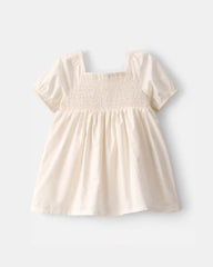 Baby Girl Puff Sleeve Floral Dress - Cream