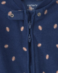 Baby Boy Football Fleece 2-Way Zip Sleep & Play Pajamas - Navy Blue