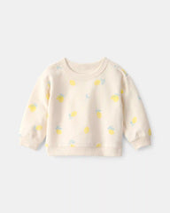 Baby Girl Lemon French Terry Pullover Sweatshirt - Ivory