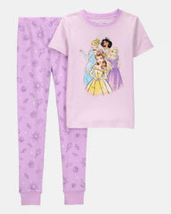 Girls Disney Princess Snug Fit Cotton 2-Piece Pajamas - Purple