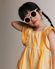 Toddler Girl Ruffle Sleeve Romper in Stripes - Yellow