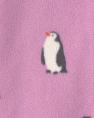 Baby Girl Penguin Fleece 2-Way Zip Sleep & Play Pajamas - Purple