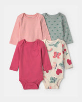 Baby Girl 4-Pack Heart Butterfly Long-Sleeve Bodysuits