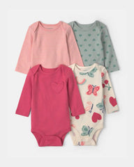 Baby Girl 4-Pack Heart Butterfly Long-Sleeve Bodysuits