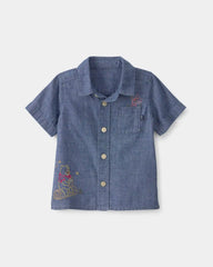 Baby Boy Disney© Winnie the Pooh Chambray Embroidered Button-Down Shirt - Medium Wash