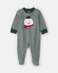 Baby Snowman 100% Cotton 2-Way Zip Sleep & Play Pajamas - Green