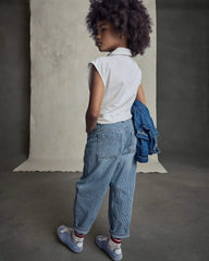 Girls Hickory Stripe Denim Barrel Jeans - Light Wash