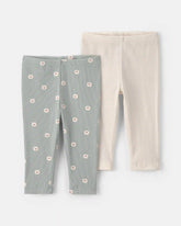 Baby Girl 2-Pack Bear Pull-On Pants - Cream/Green