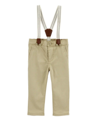 Baby Boy Twill Suspender Pants - Khaki