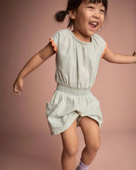 Toddler Girl Swing Romper with Pockets in Stripes- Light Blue