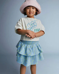 Toddler Girl Smocked Tiered Skirt in Otter Avenue Print - Light Blue/Lime Green