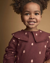 Toddler Girl Peter Pan Collar Pullover with Otter Pockets in Polka Dots - Burgundy
