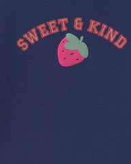 Baby Girl 2-Piece 'Sweet & Kind' Strawberry Sweatshirt & Pant Set - Navy Blue