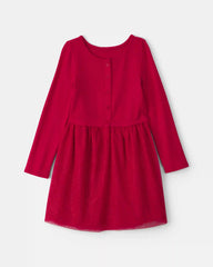 Girls Tulle Long-Sleeve Dress - Red